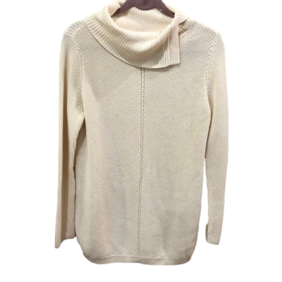 TALBOTS Petite ivory colored, split cowl neck sweater. Size L - Picture 1 of 5